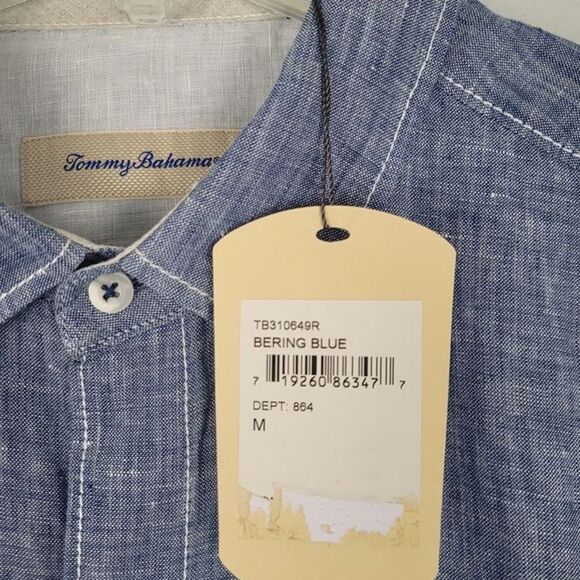 Tommy Bahama Size M Party Breezer Linen Short Sleeve Button Up Shirt Bering Blue - Picture 11 of 12